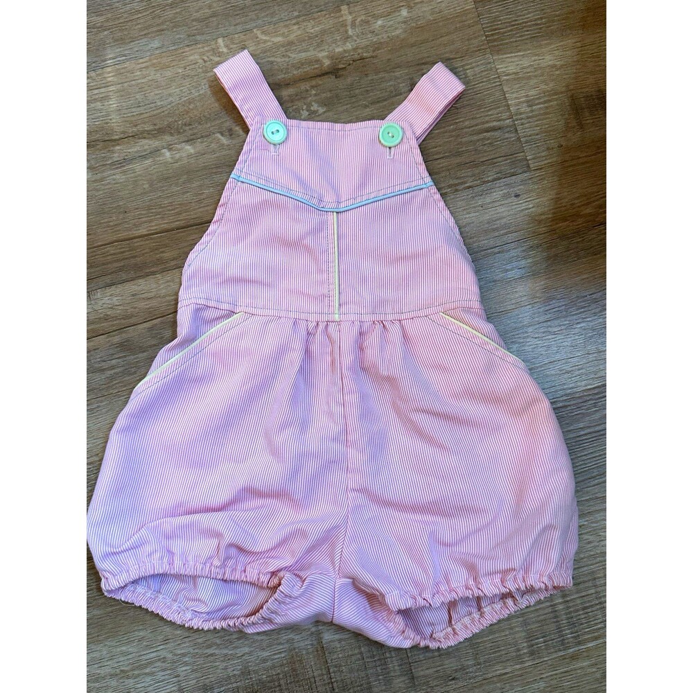 Vintage Saks Fifth Avenue Magic Years 3T Pink White Striped Overall Romper